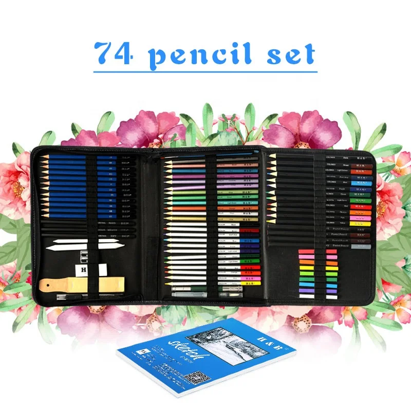 74PCS Color Pencil and Sketch Pencils Set for Drawing Art Tool Kit