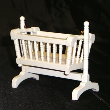 112 Doll House Miniature Wooden Rocking Chair Crib Cradle Baby Infant ...