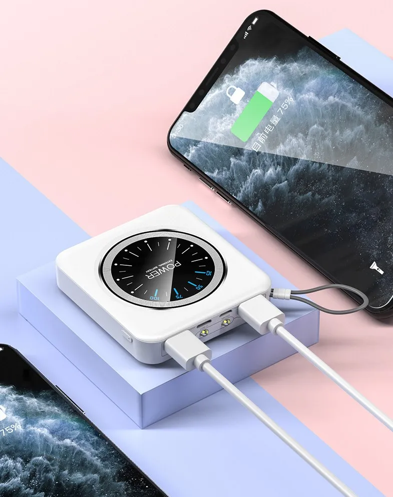 Mini Portable Phone Charger Power Bank 10000mAh Clock Design Emergency Power Bank Type-C Bracelet With Keychain Pocket Size