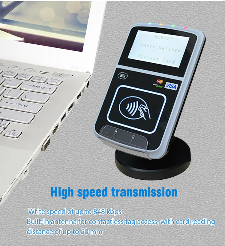 3 SAM Slots PayPass EMV Intelligent Payment Contactless Card Reader With Display ACR123