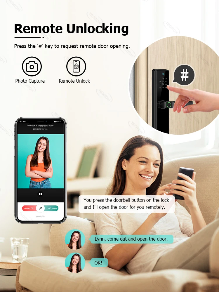 Tediton Cerradura Inteligente Zigbee Alexa Security Wood Door Tuya Wifi Smart Lock Door Lock With Camera Fingerprint Doorbell