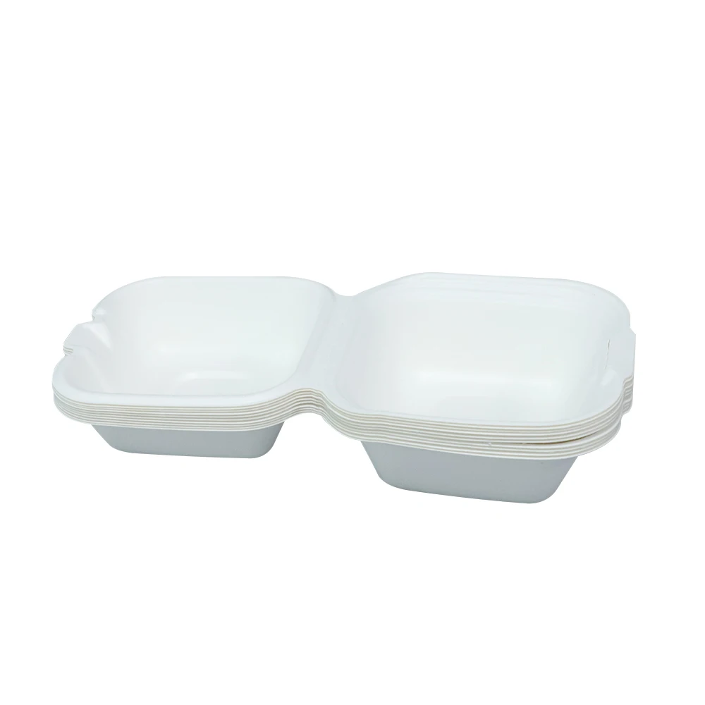 Factory Direct Price Biodegradable Sugarcane Clamshell Sugarcane Bagasse Burger Box for Food Container