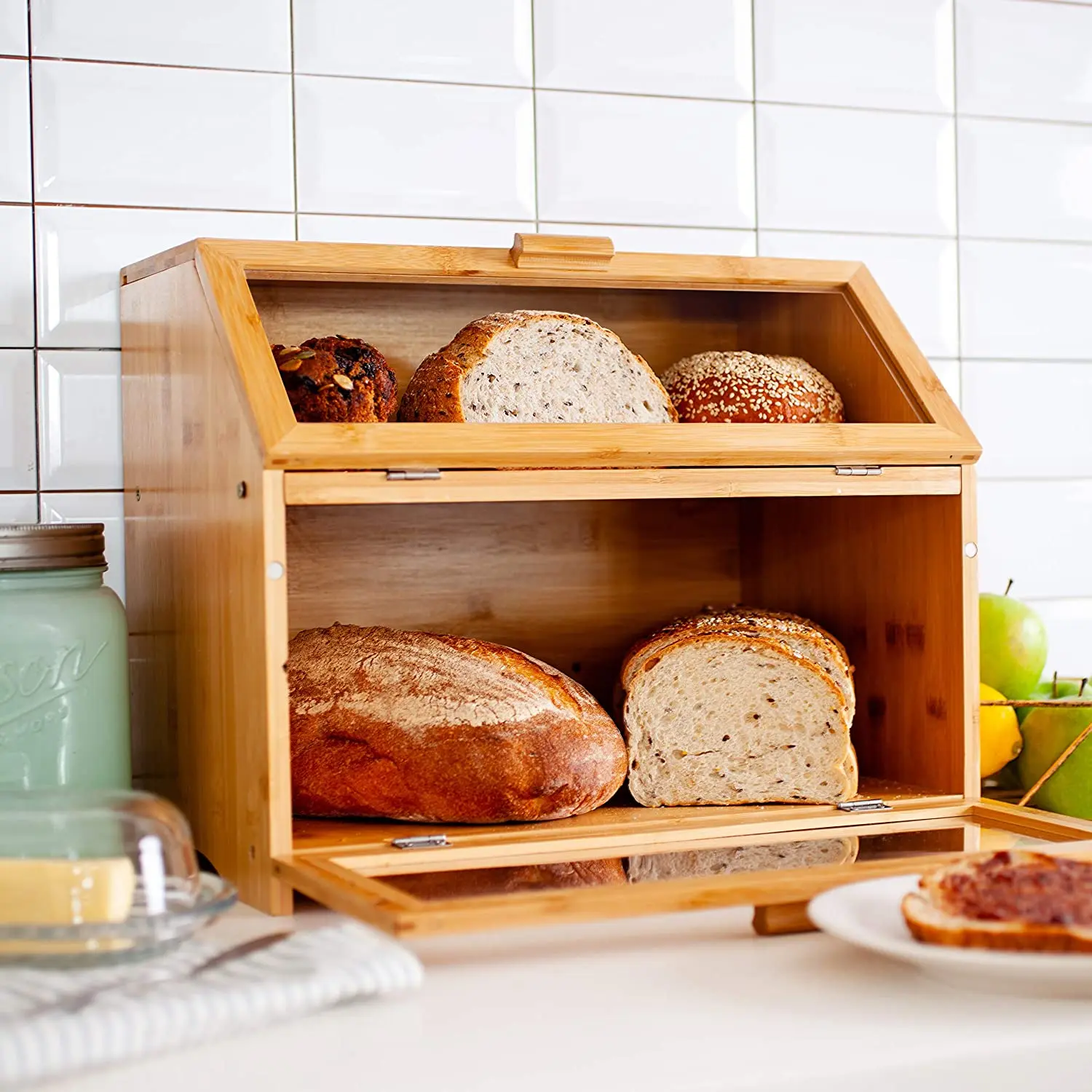 product wholesale bread box countertop bamboo kitchen storage box food bread storage bin wooden storage box food organizer-1