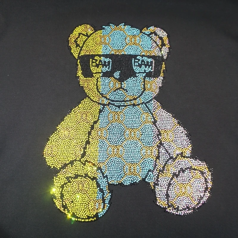 Professional factory ready design hot fix rhinestone new Christmas bear machine transfers
