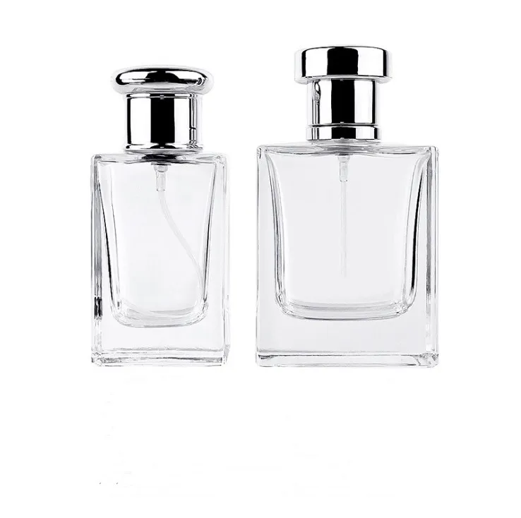 Hot Sale 30ml 50ml Square Glass Perfume Bottle Customized Empty with Pump Sprayer for Serum Packaging