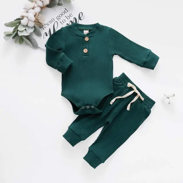 Newborn Boys Baby Girls Clothing Rib Knit Cotton Long Sleeve Jumpsuit Trousers Solid Color Autumn Winter Clothing