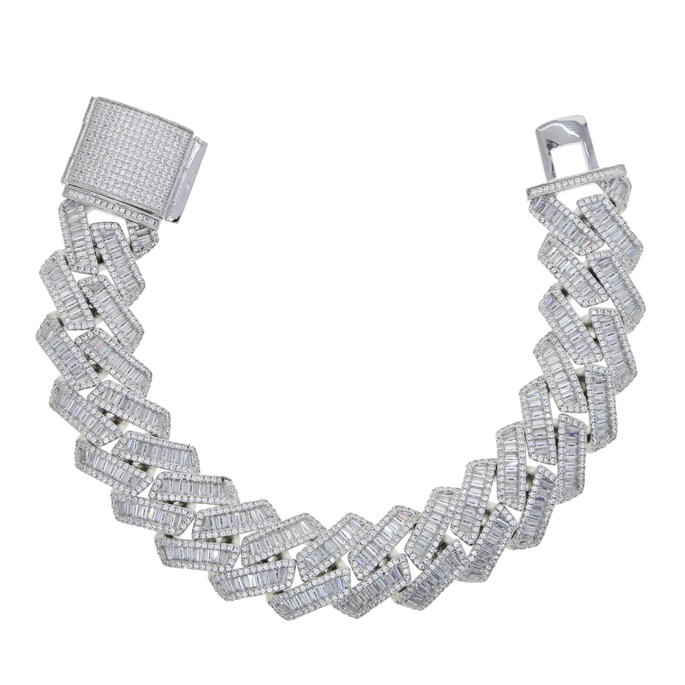 Iced Out Bling 19mm CZ Cuban Link Chain Necklace Silver Plated