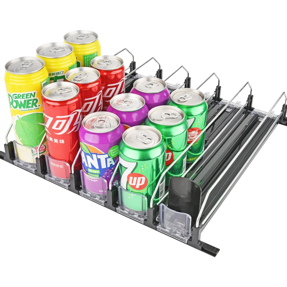 Spring Loaded Drink Bottle Can Shelf Pusher Organizer for Refrigerator