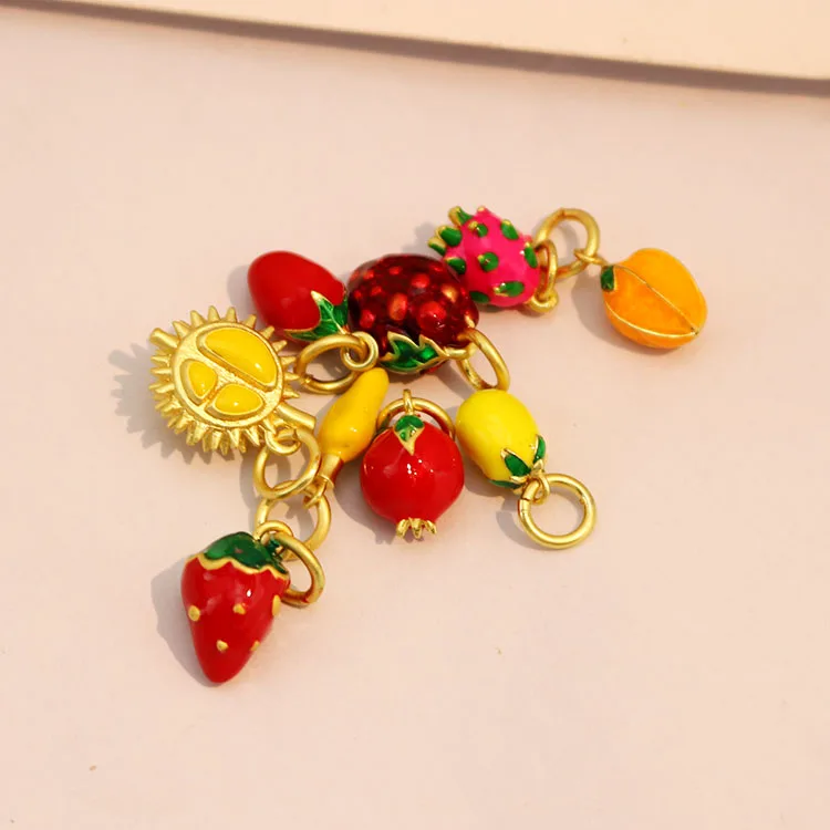 JS1735 Dainty Mini Rainbow Enamel Colorful Multi Colored Small Iny 3D Enamel Lemon Mango Durian Dragon Fruit Strawberry Charms