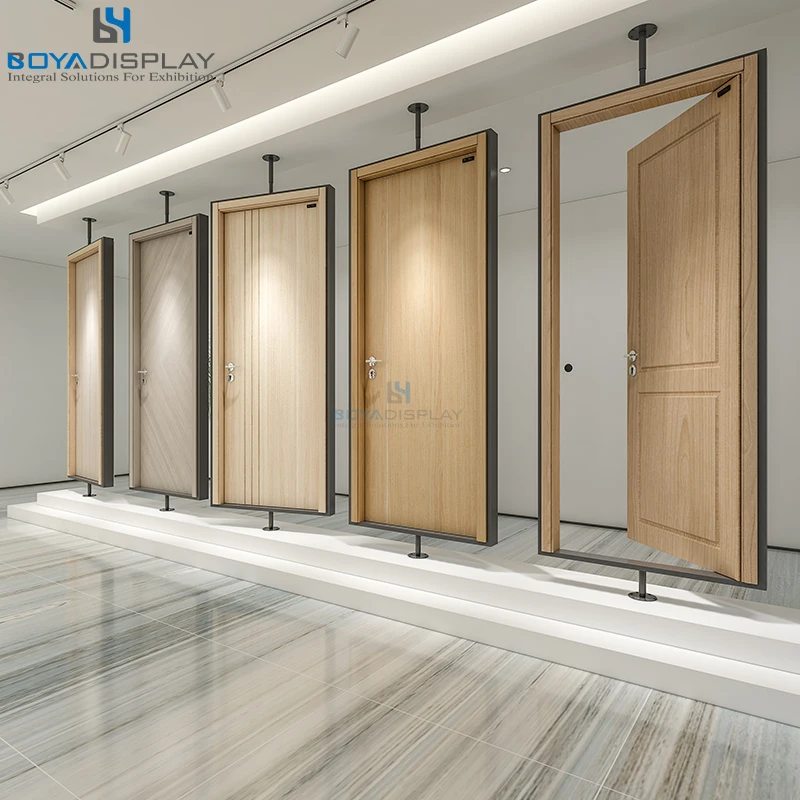 Factory Customized 360 Degree Rotating Wooden Door Display Stand Modern Door Window Sample Frame Fixed up and Down Metal Racks