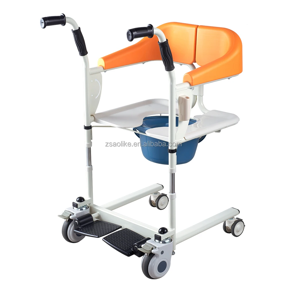 Hot Sale Movable Nursing Adjustable Control Manual Rehabilitation Patient Transfer Commode Chair for Elderly