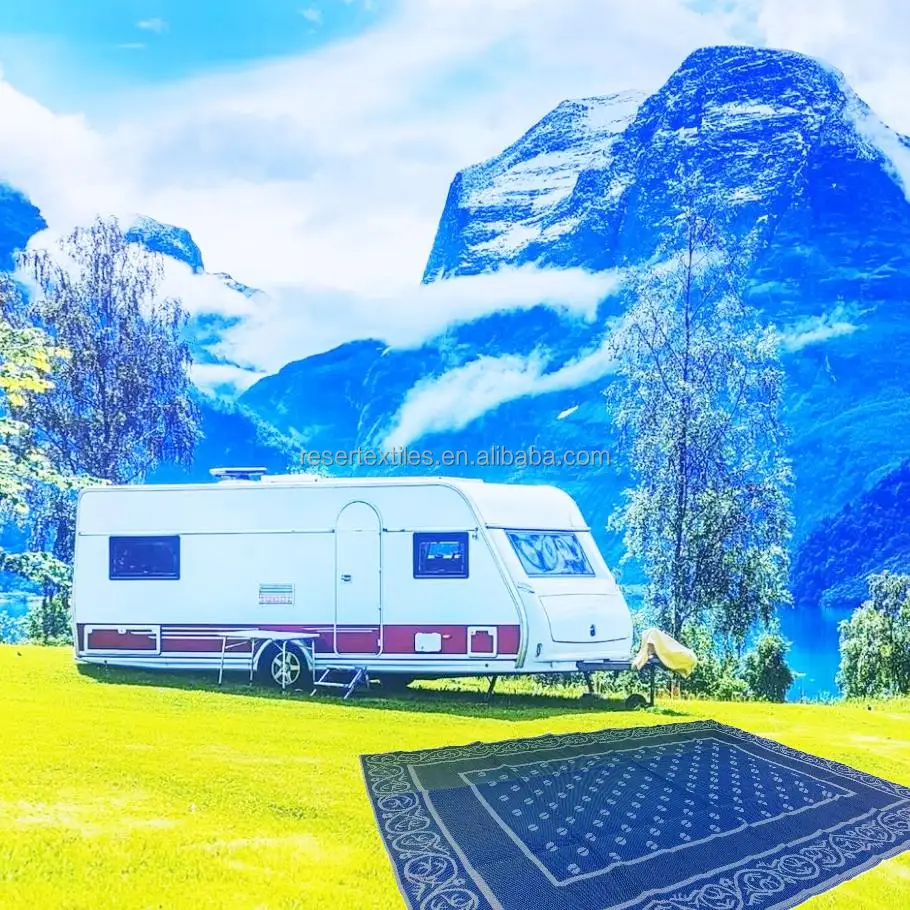 Waterproof Foldable Reversible Patio Area Rug for Outdoor RV UV Resistant Eco-Friendly Portable Plastic Mat for Picnic Deck