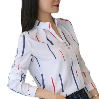 Elegant Printed Shirt Chiffon Blouse Women's Spring Autumn Tops Office Slim White Long-Sleeve woman tops fashion Shirts