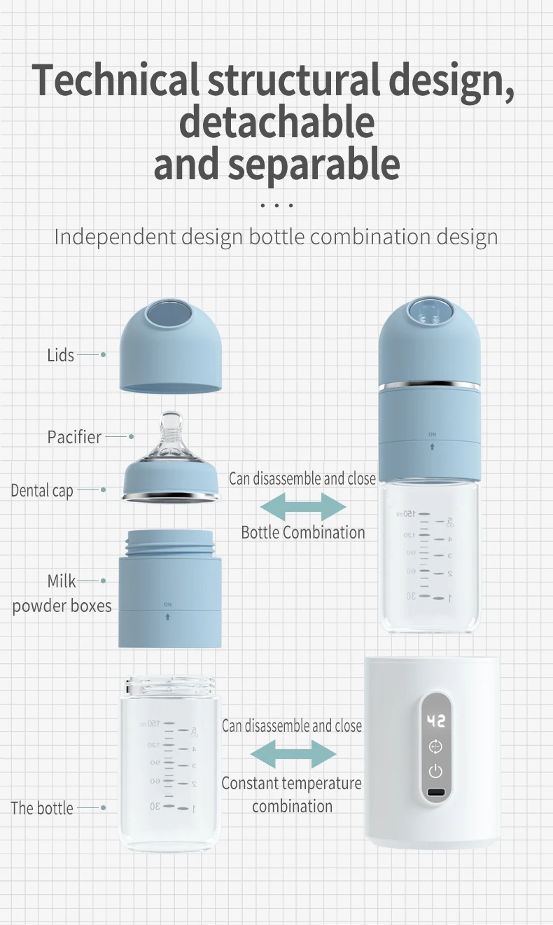 2024 for Amazom Hot Selling BPA-Free 240ml Glass Baby Feeding Bottle with Powder Storage Portable PPsu Baby Bottle