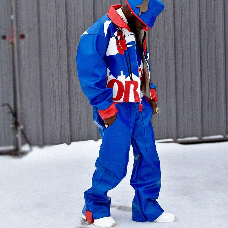High Quality Windbreak Tracksuit Men Jogger Two Piece Set Color Block Reflective Chest Pocket Waterproof Outdoor Sports Suit gallery 4
