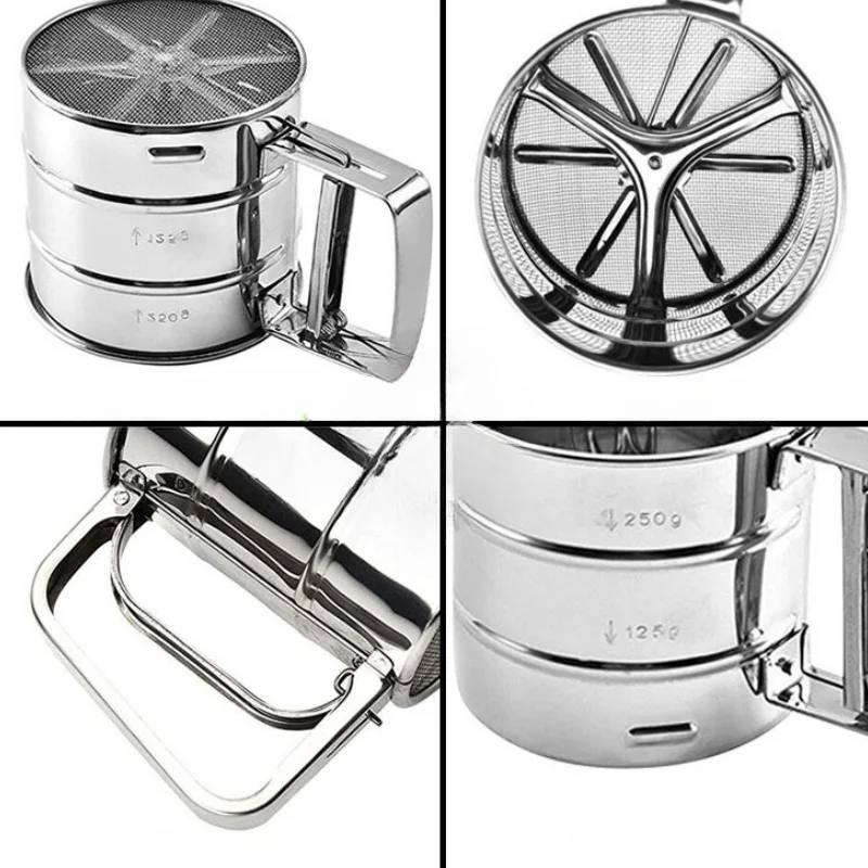 Wholesale Flour Sifter Stainless Steel Baking Fine Mesh Rotary Hand Crank for With One Press
