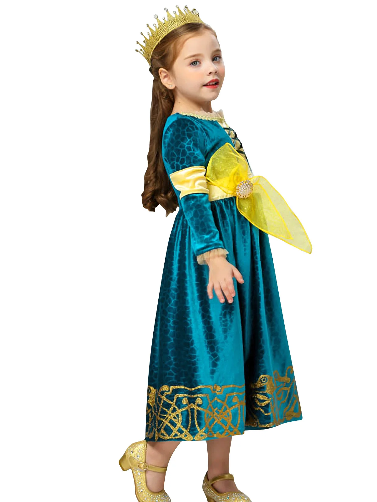Hot Selling Wholesale Halloween Braver Bravery Merida Cosplay Dress up Costume Girls Dress Princess Dresses With Crown and Wand