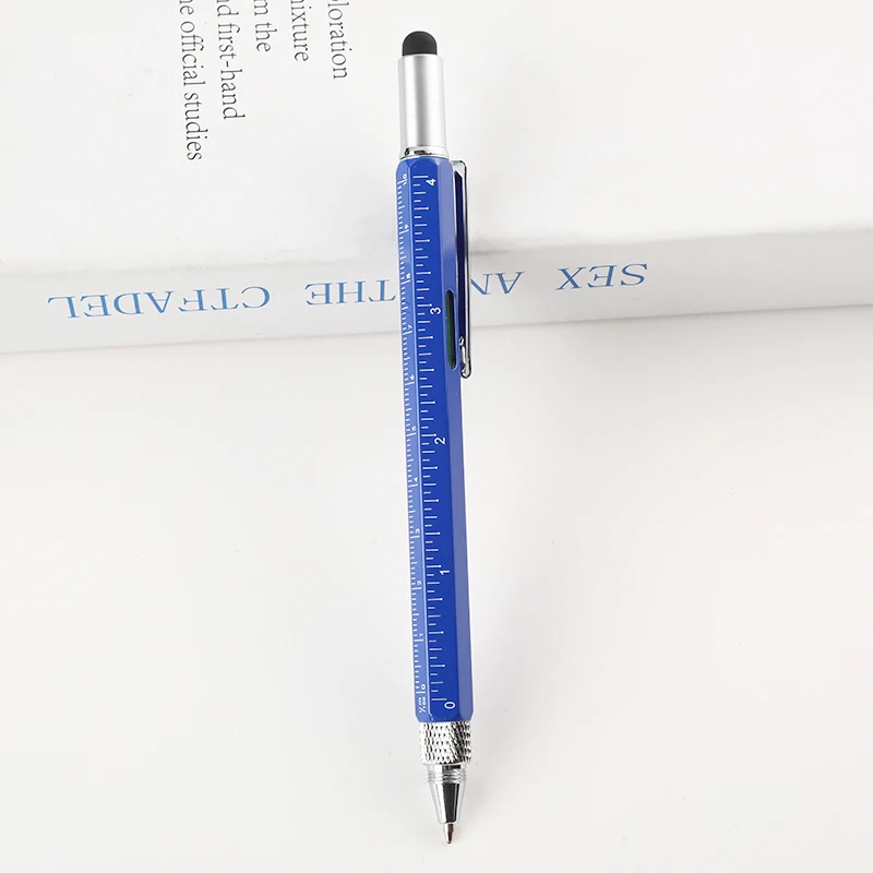 6 in 1 Multifunctional Tool Ballpoint Pen With Ruler Level Cross Flat Head Screwdriver Touch Screen Pocket Multitool Pen