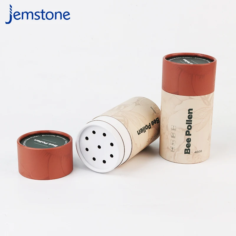 Biodegradable Custom Printed Empty Round Loose Powder Paper Tube Shaker Kraft Matcha Powder Paper Tube with Lid