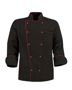 Custom Logo High Quality Unisex  Black Long Sleeve Kitchen Poly Cotton Breathable Chef Uniform for Men Hotel Cooking