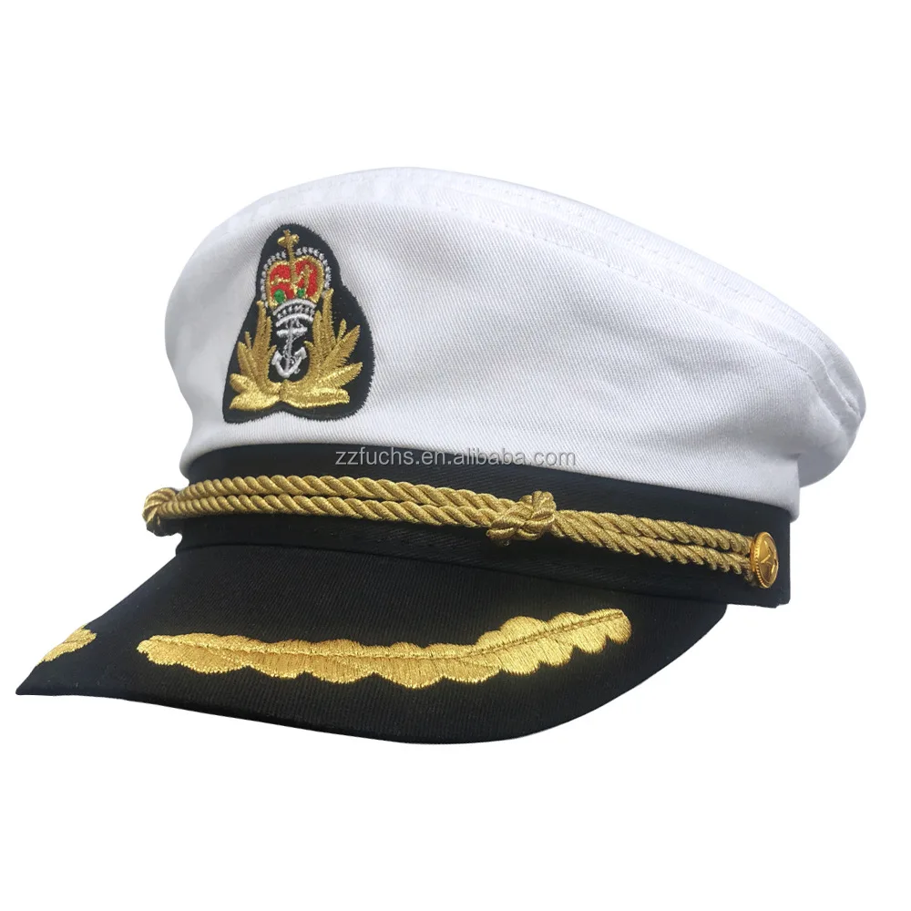 Flat Embroidery Yacht Captain Skipper Sailor Boat Cap Hat Costume