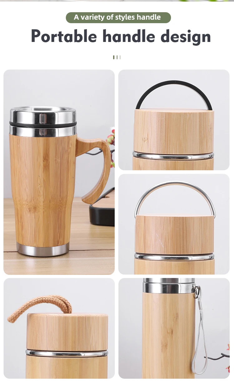 High Quality Water Bamboo Bottle Mug Handle Vacuum Insulated Stainless ...