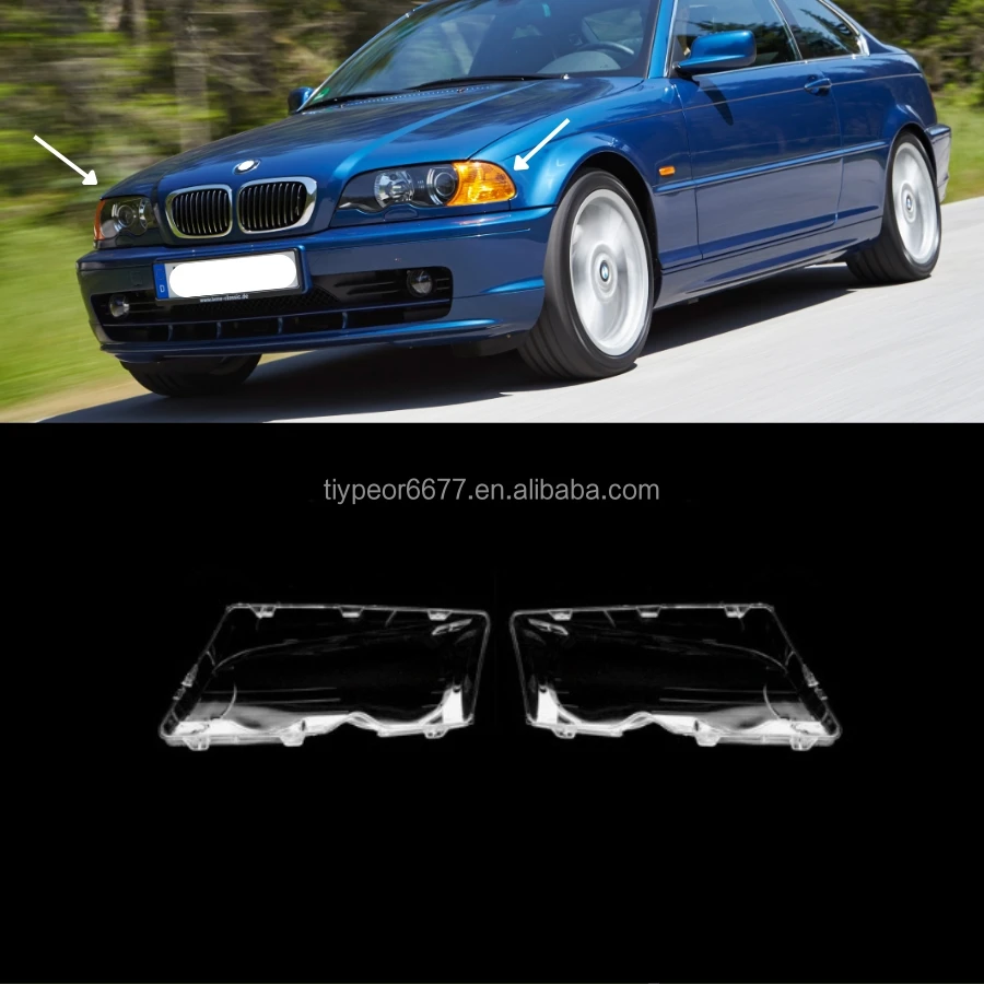 product tiypeor 2pcs head lamp shade headlight lens shell cover for bmw 3 series e46 1998   2001 2 door transparent lampshade-3