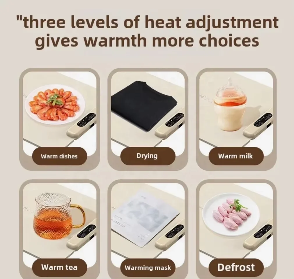 Foldable Thermostat Heating Table Pad Soft Silicone Hot Plate Smart Touch Control Non-Slip and Non-Scald Panel Food Heating Pad 2