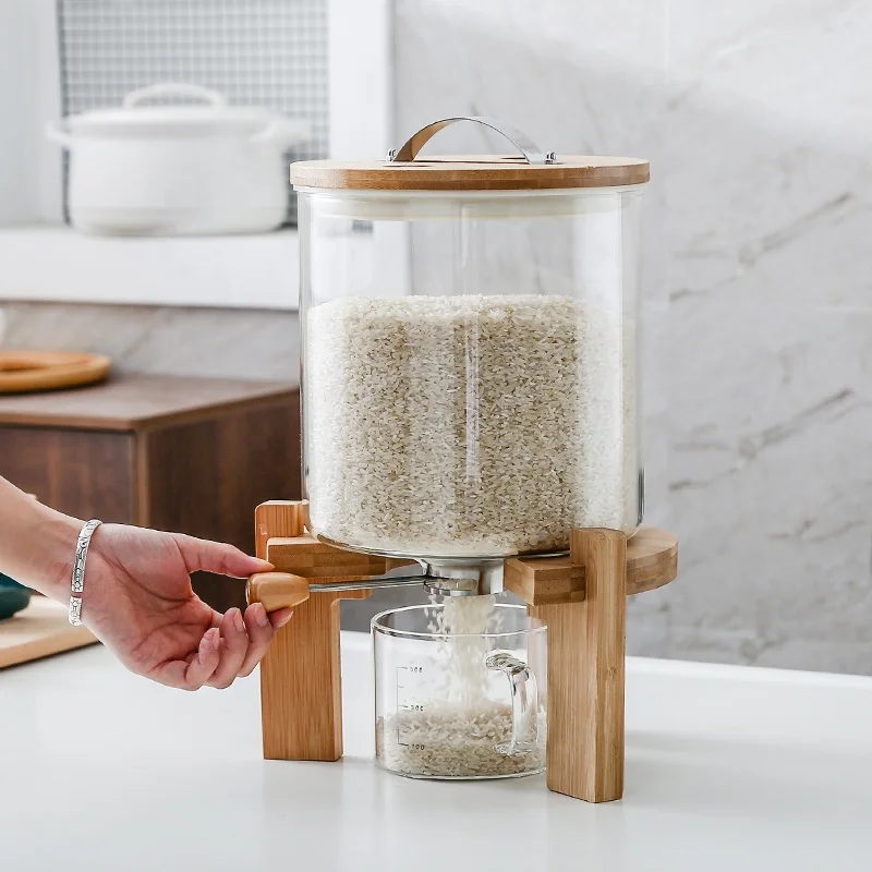 Rice Dispenser Glass And Wood