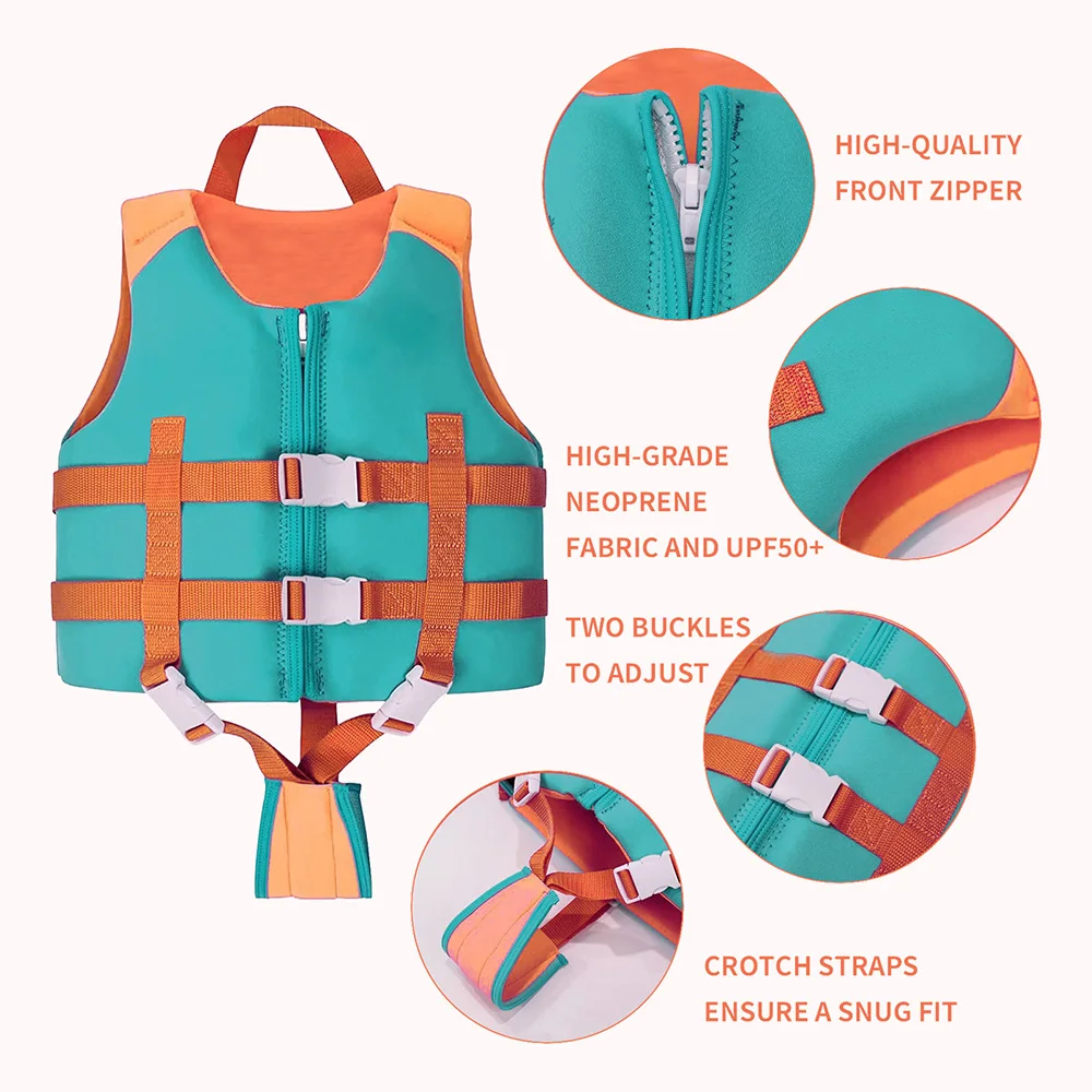 odm custom neoprene kids swim training suit epe foam float vest for toddler boys girls safety life jacket for baby children-7