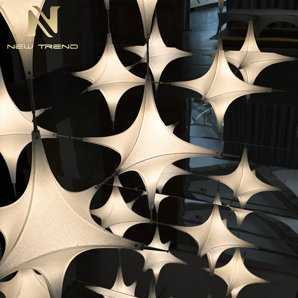 CPL-483 Custom Fabric Modular Chandelier – Height-Adjustable Contemporary LED Art Installation for Double-Height Lobby