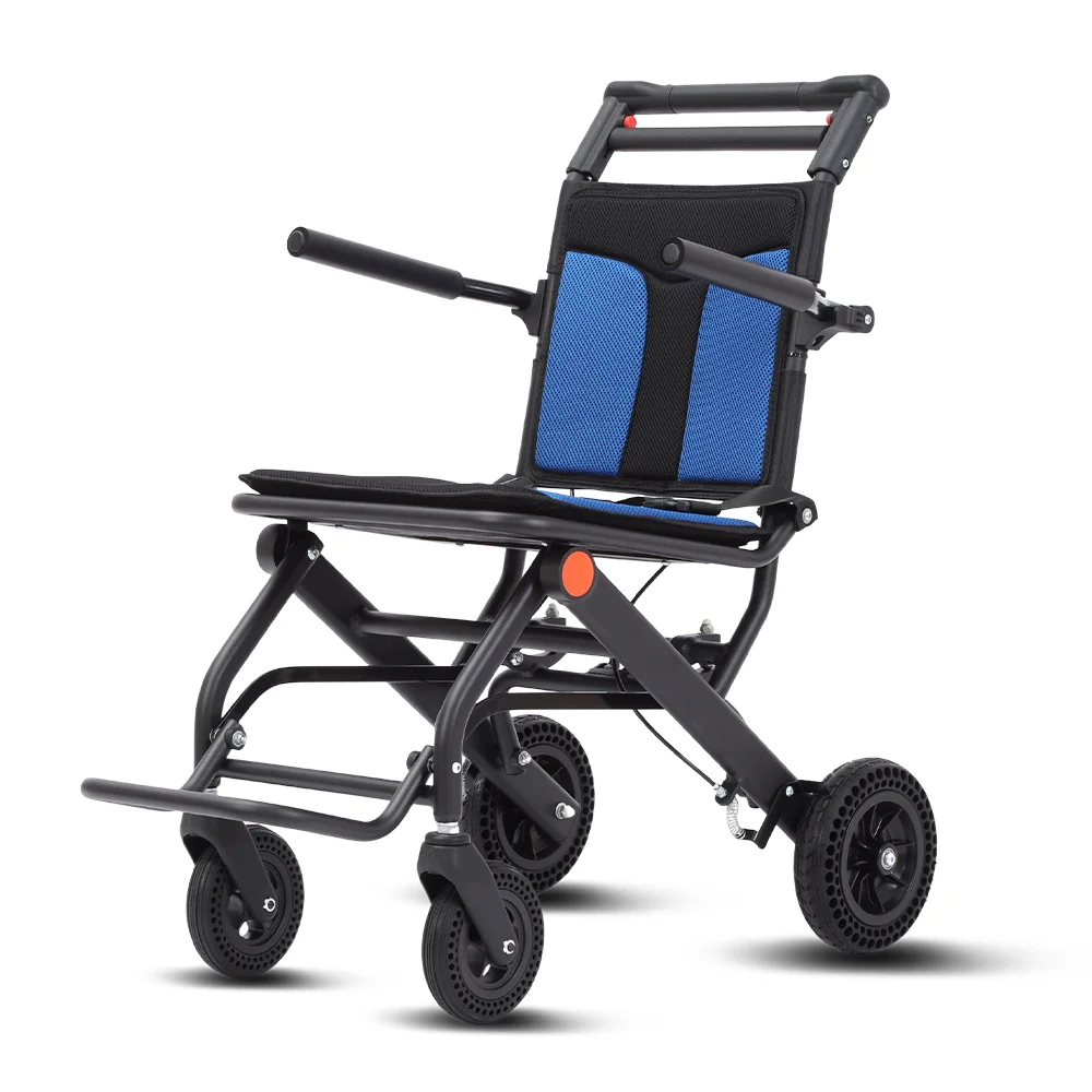 Folding Transport Wheelchair for Seniors Weight Only 19lbs,Lightweight Wheelchairs for Adults Support 220lbs Blue