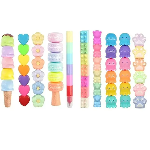 GF Cartoon Cute Highlighter Pens Stackable Kawaii Marker Pens Flower Shapes Kids Mini Highlighters for Writing Drawing Supplies