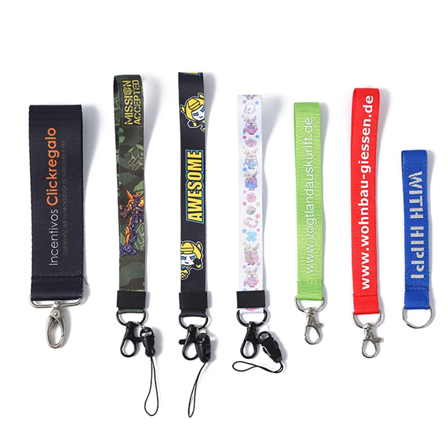 Promotional Key Chain Polyester Lanyards Printed logo Hand Wrist Mobile  Phone Straps Keychain Custom Short Lanyard