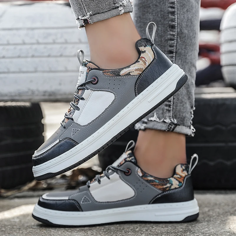 Fashion Sneakers Walking Style Genuine Leather Casual Shoes Lightweight Lace-up Walking Shoes Official Shoes For Men