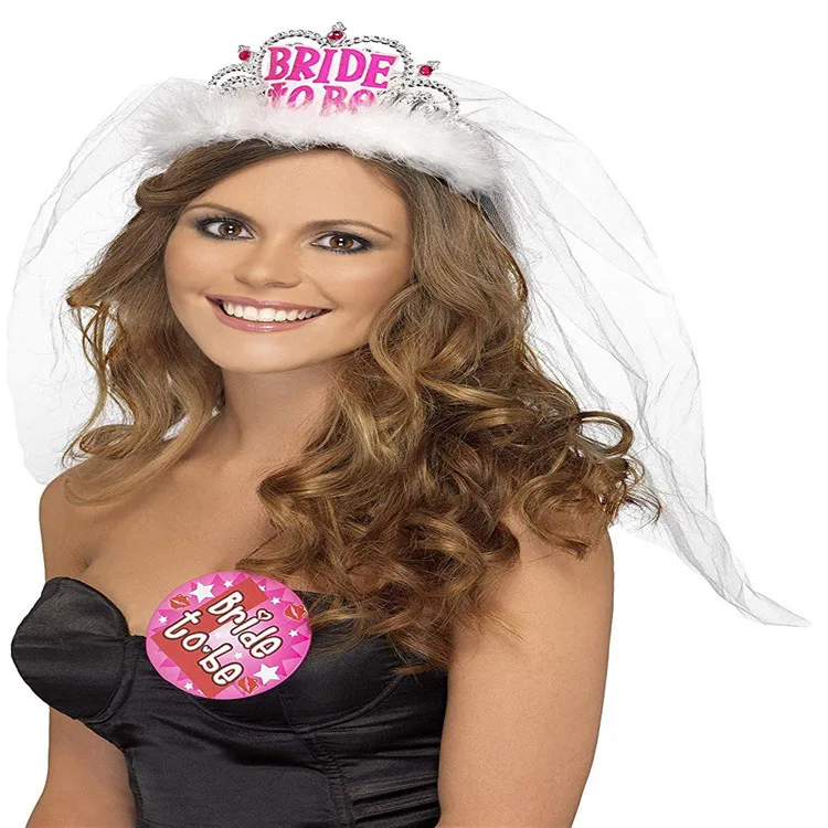 Bachelorette Bride to Be Plastic Tiara w Veil