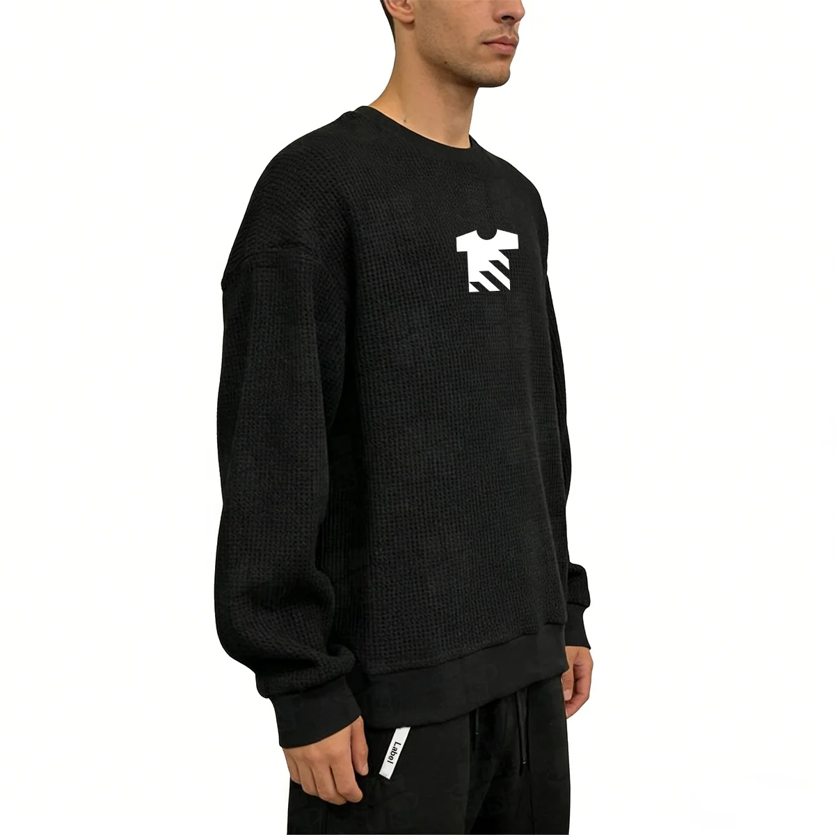 Wholesale Oem Customized Design Men’s Clothes Trendy Brand Waffle Crew Neck Men’s Long Sleeve Sweatshirt