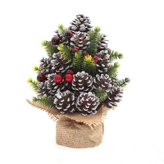 New Arrival Popular Mini 14*14*20 PE Christmas Table Top Tree Decorations Pine Cone Red Berry for Xmas Christmas Decorations