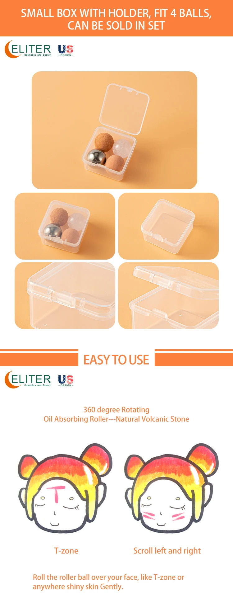 Eliter Hot Sell In Stock Portable 3 In 1 Replaceable Ice Cold Massage Roller Face Oil Absorbing Roller Beauty Roller