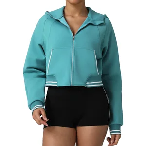 Roregal New Sports Casual Long Sleeved Warm Top Athletic Women Sportswear Zipper Custom Logo Gym Crop Hoodie With Pocket