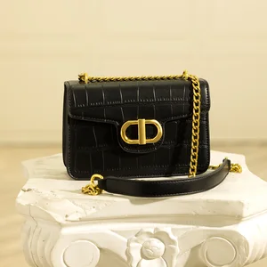 Custom Black Croc Leather Ladies Chain Sling Shoulder Bag  Fashion Crossbody Side Purse for Women