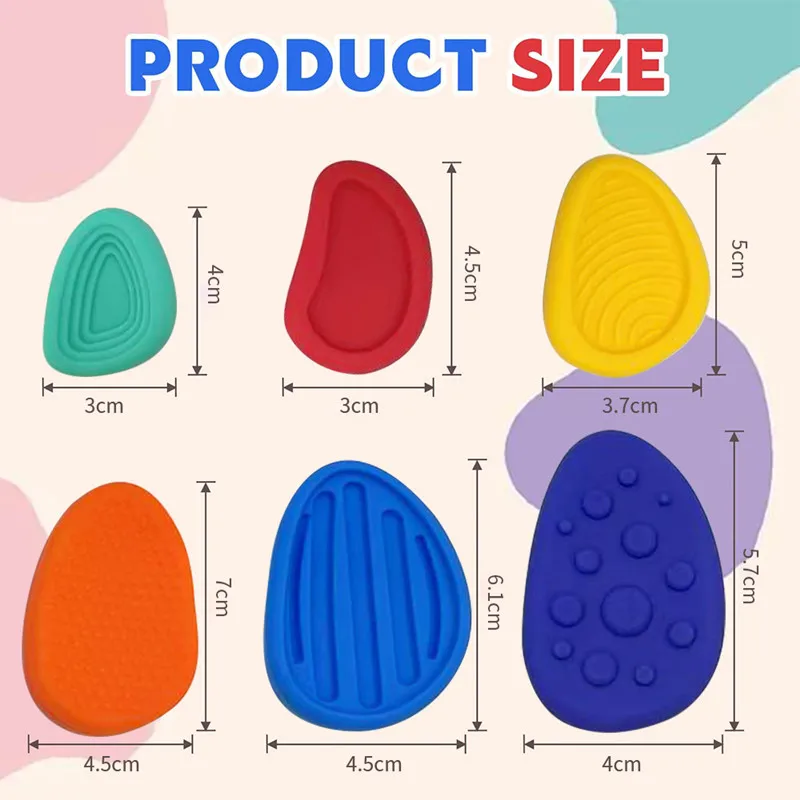 Autism Calming 6 Pack Textured Soft Worry Stone Stress Fidget Toys Sensory Stone for Kids Anxiety Relief