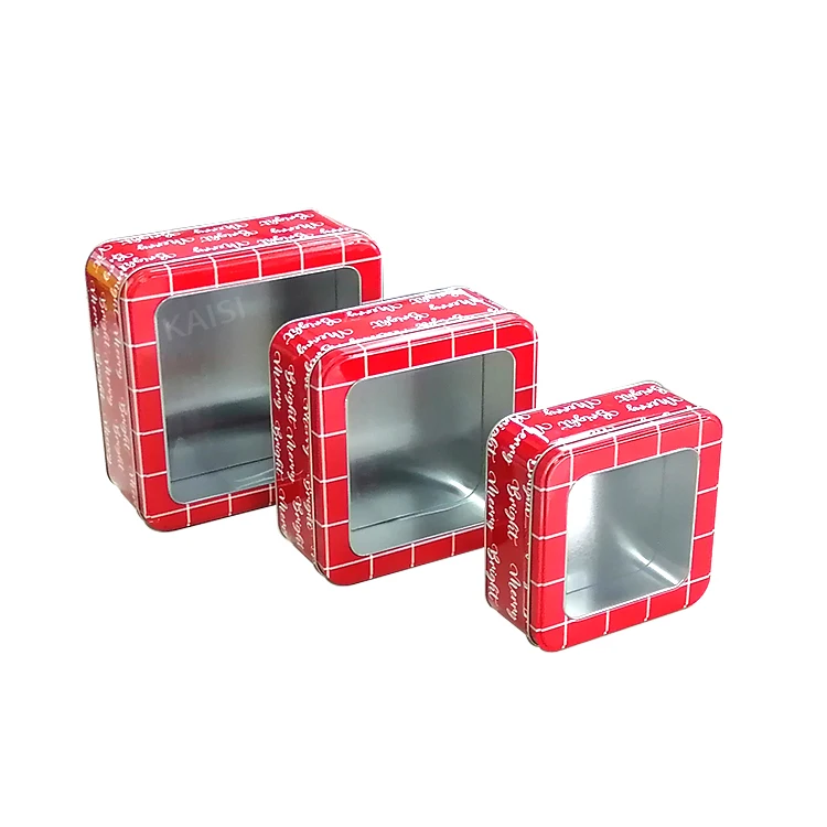 Square Christmas Tin Box With PVC Window