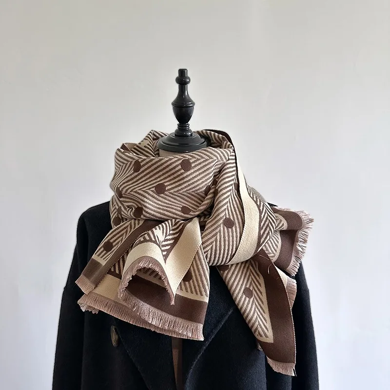 Premium Winter Warm Scarf For Women Dot Style Fashion Color Polyester Imitation Cashmere Wrap Cozy Soft Lightweight_voghion.com
