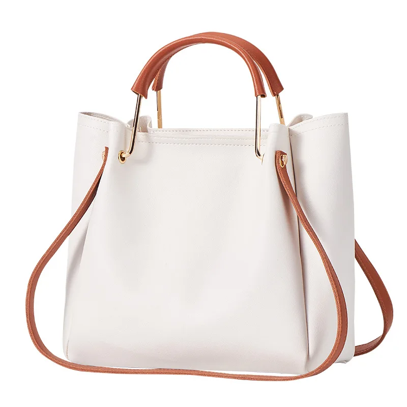 1pc Canvas & Pu Splice Color Tote Bag, Fashionable Shoulder & Crossbody &  Handbag, Simple & Versatile Bucket Bag For Women Daily Use