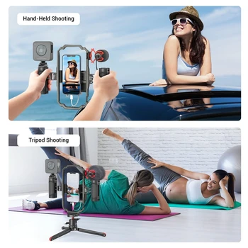 SmallRig Universal Phone Vlog Tripod Video Rig Kit for IPhone 13 12 Case Cage with 2 Handle Remote Control Microphone LED Light detail image