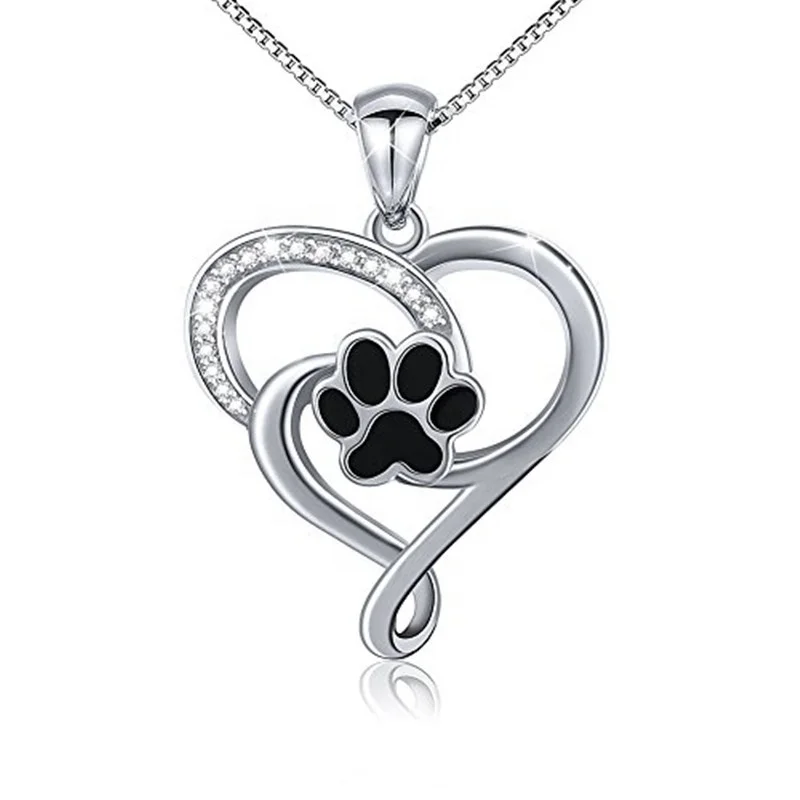 Dog Cat Pet Kitten Puppy Paw Print Heart Pendant Necklace Sterling Silver Dog Cat Pet Kitten Puppy Paw Print Heart Pendant Necklace Sterling Silver