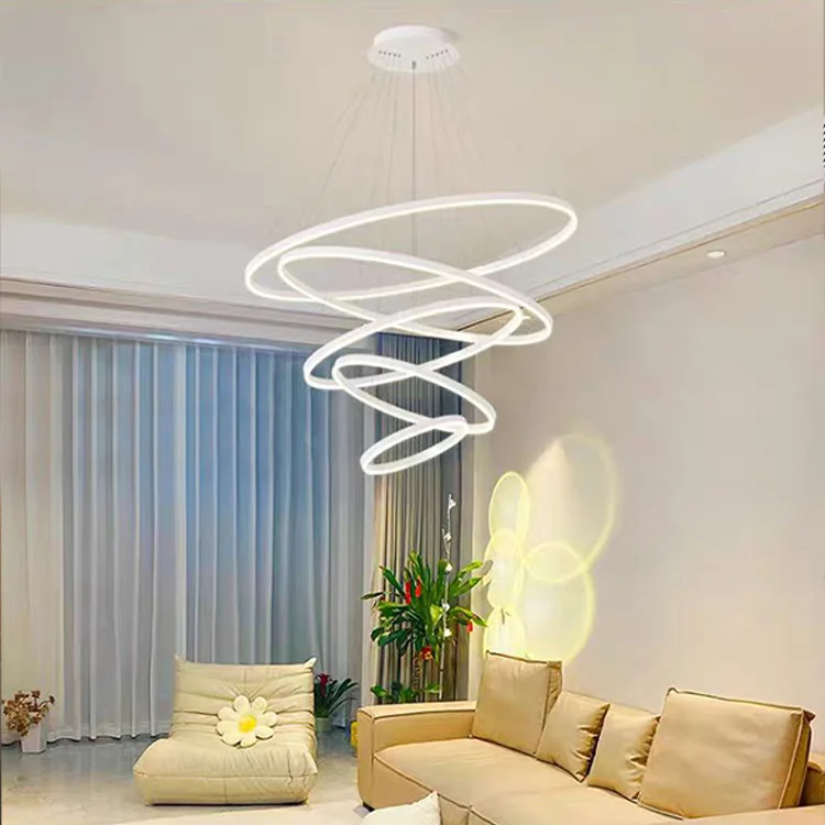 Suspension LED moderne et luxueuse de style nordique en aluminium, réglable, en forme d’anneau, angle de diffusion de 360°, température de couleur 3000 K (blanc chaud), idéale pour îlot de cuisine et pièce