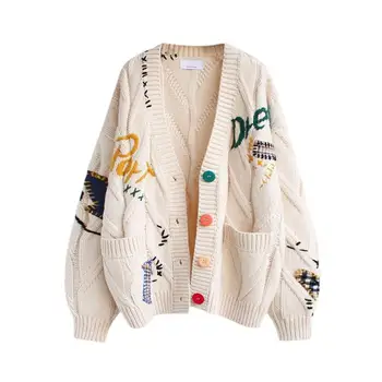 2025 Autumn Winter Oversize V-neck Knitted Loose Long Cardigans Sweater Women With Pockets Lazy Style Trend Fashionable