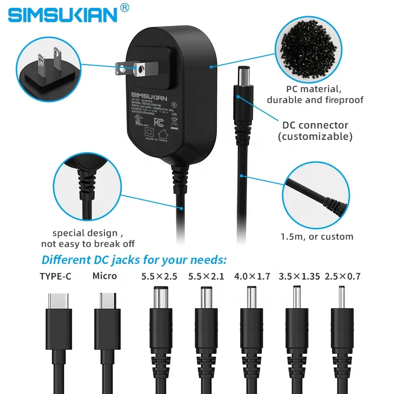 Simsukian 100 240v入力24v 0.75a出力電源プラグホワイトAC DC